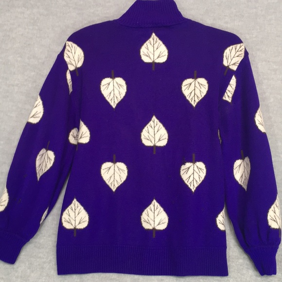 ST. JOHN Separates Falling Leaves Design  Rib Knit Mock Neck Sweater - Picture 2 of 16